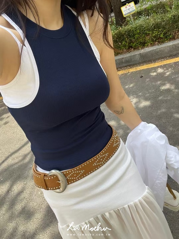 假兩件拼色背心